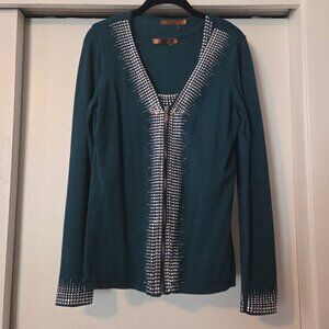 Belldini XL Zip-Up Sweater and Tank Set Teal Silver Studs Knit